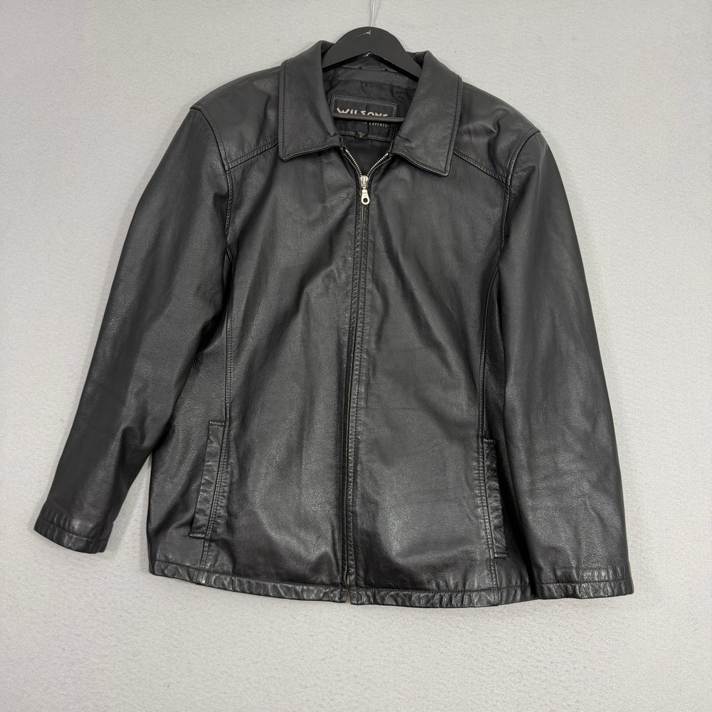 Vintage Wilsons Leather Jacket Women's XL Black Full Zip Classic Biker Moto